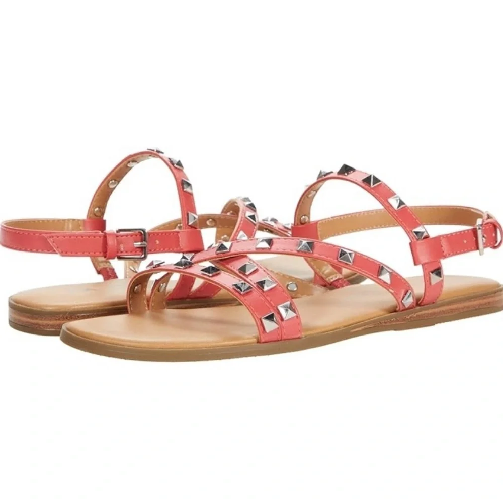 Like New Anne Klein Talulah Coral Pink Studded Flat Gladiator Sandals Sz 8.5 - Picture 1 of 9
